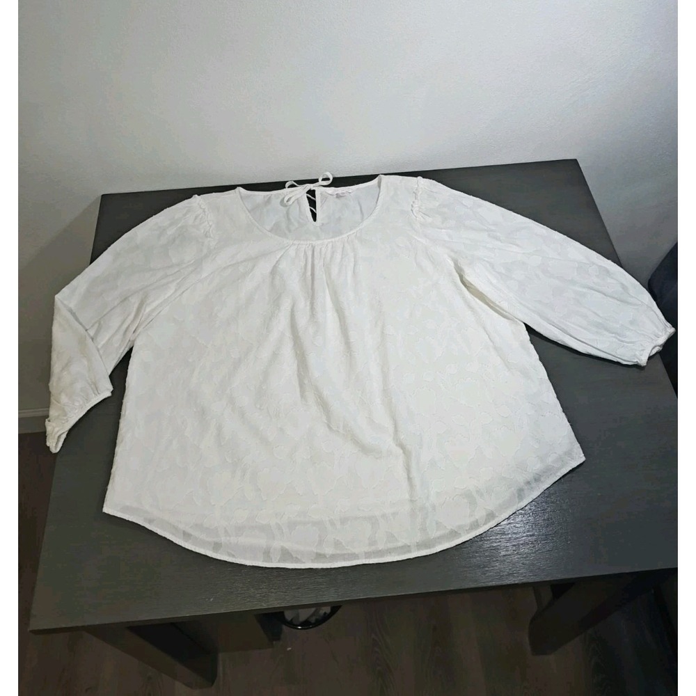 LC Lauren Conrad Womens XL White Floral Jacquard Peasant Blouse 3/4 BaloonSleeve